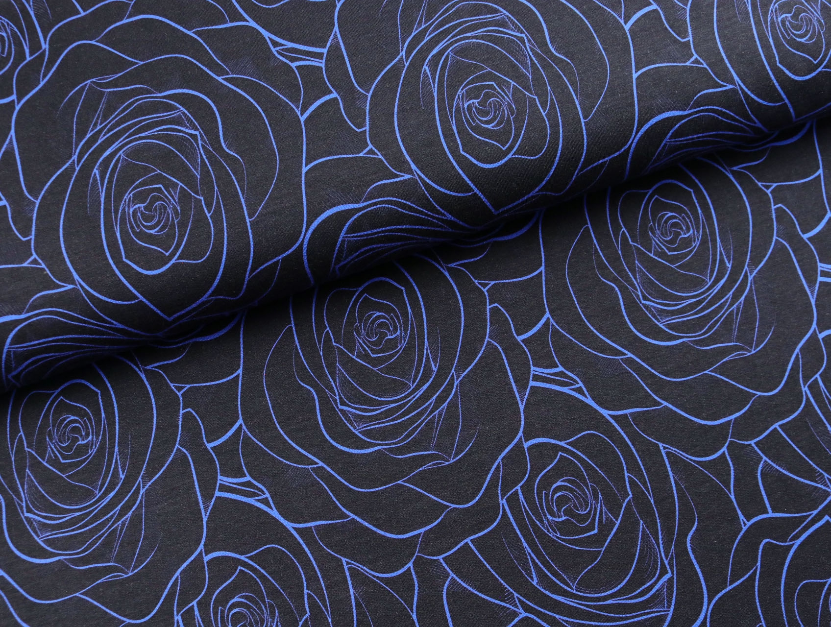 French Terry Modal ♥ Luzie ♥  Rosen Blau auf SCHWARZ
