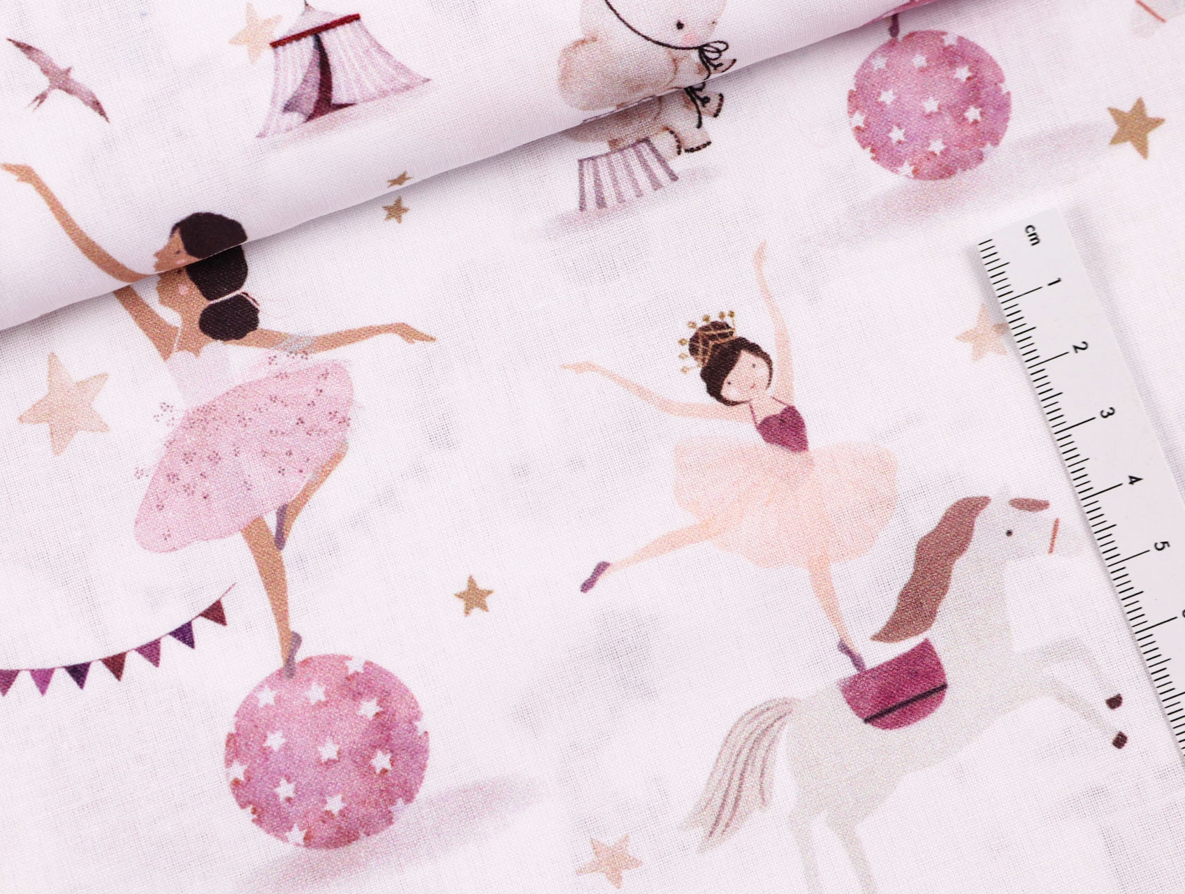 Baumwolle ♤ Dreamy ♤ Watercolor Ballerina & kleiner Elefant auf WEIß
