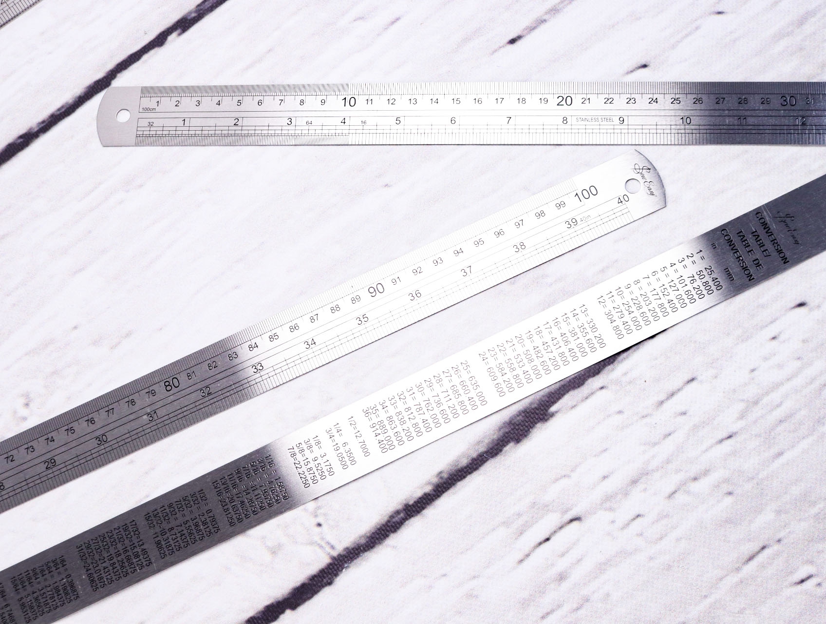 Lineal Beleglineal aus Stahl mit Inch und Umrechnungstabelle * 100cm x 2.8cm