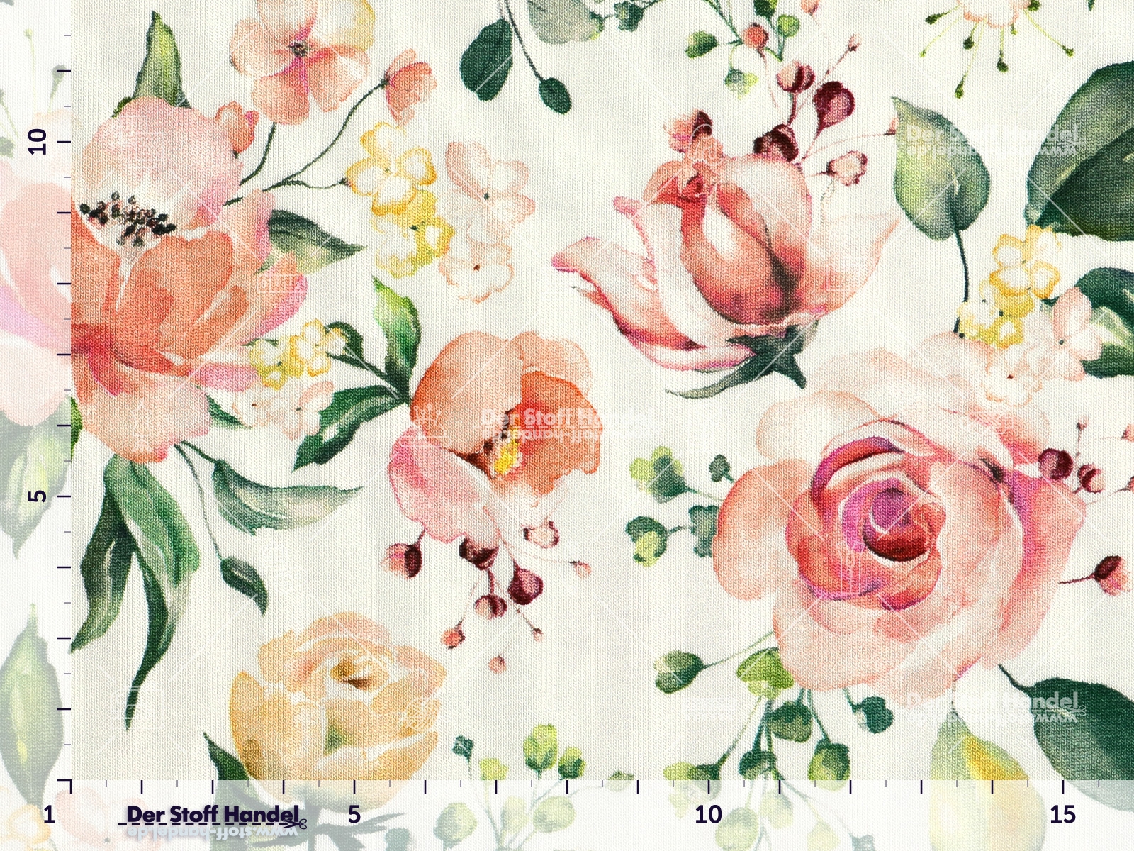 BAUMWOLLJERSEY ♥ Ludos Lieblinge ♥ Watercolor rosa Blumen auf WEIß
