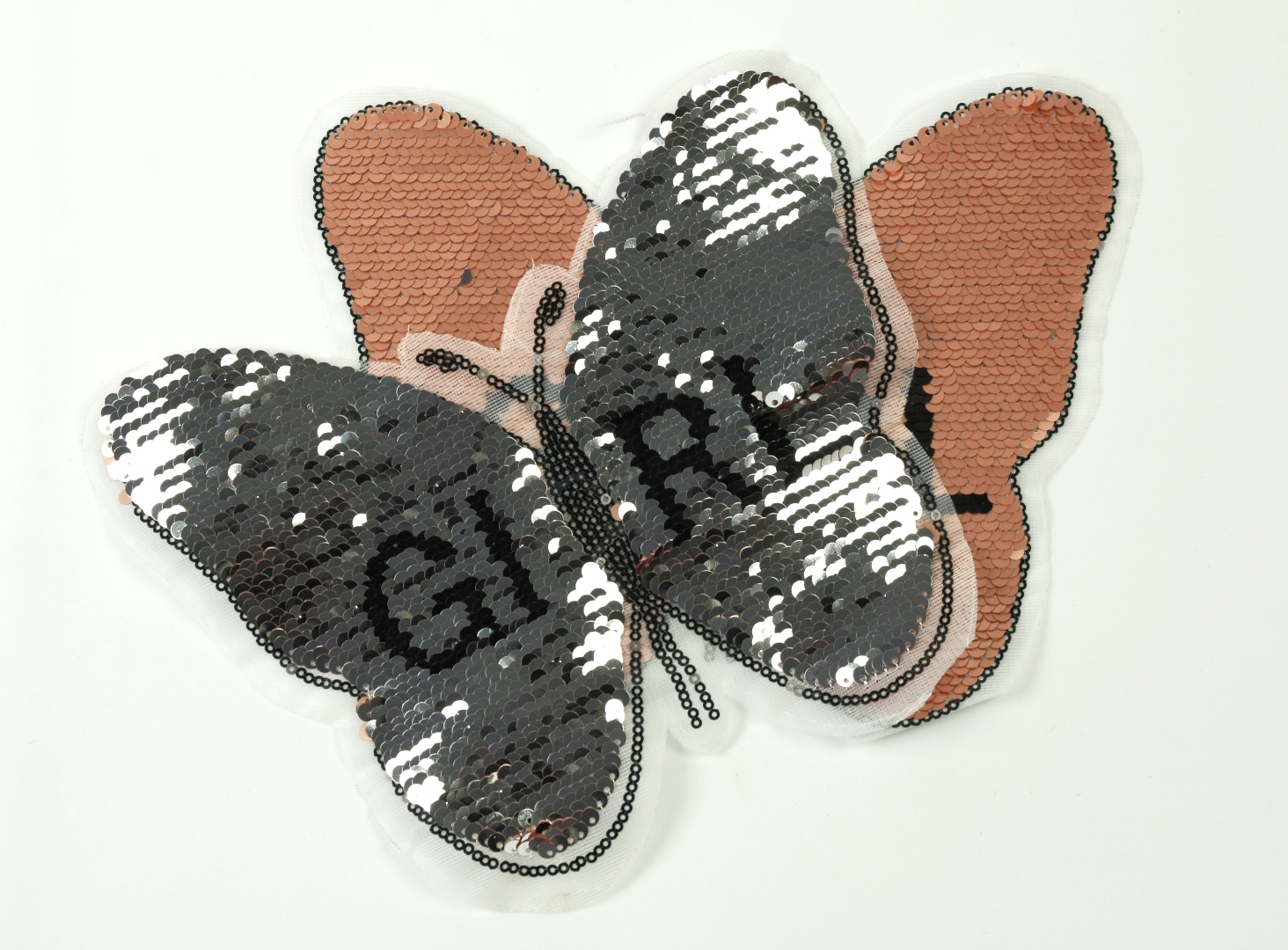APPLIKATION Wendepailletten Schmetterling "Girl" BRONZE SILBER