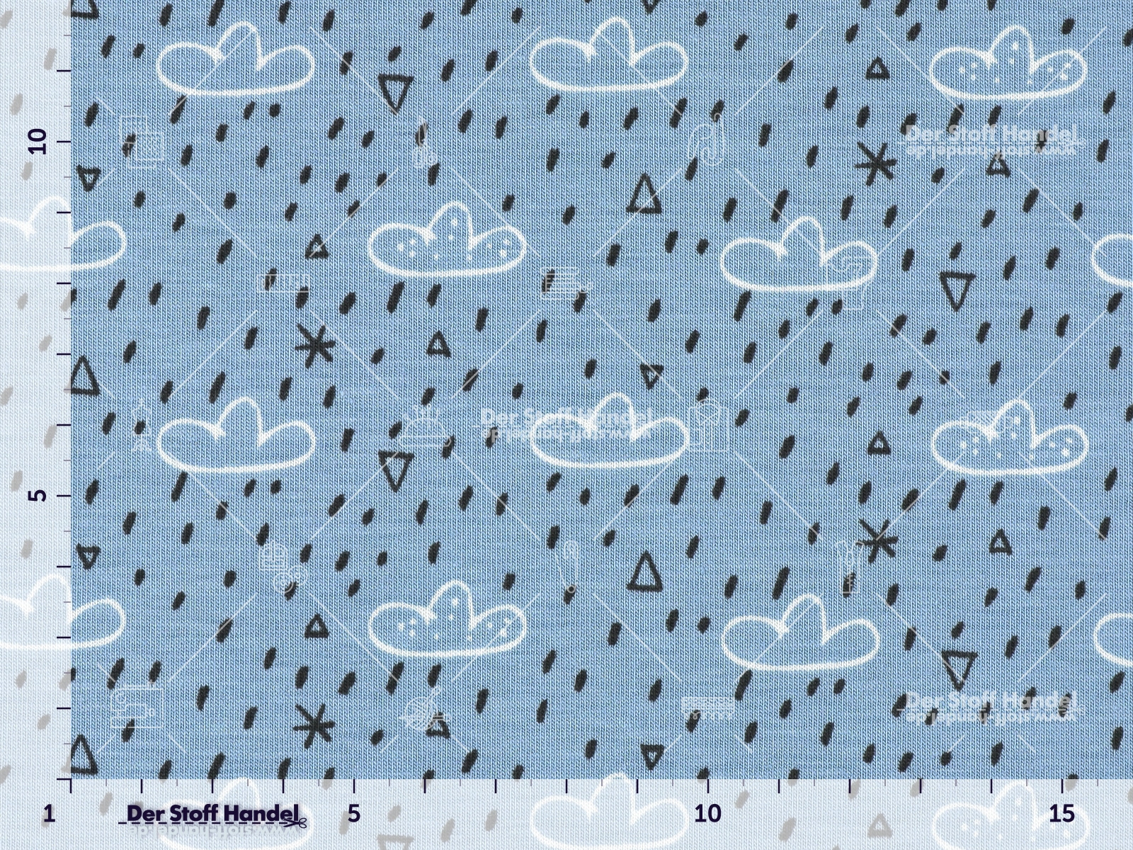 BAUMWOLLJERSEY ► Rainy Day ◄ Wolken Regen auf HELLBLAU