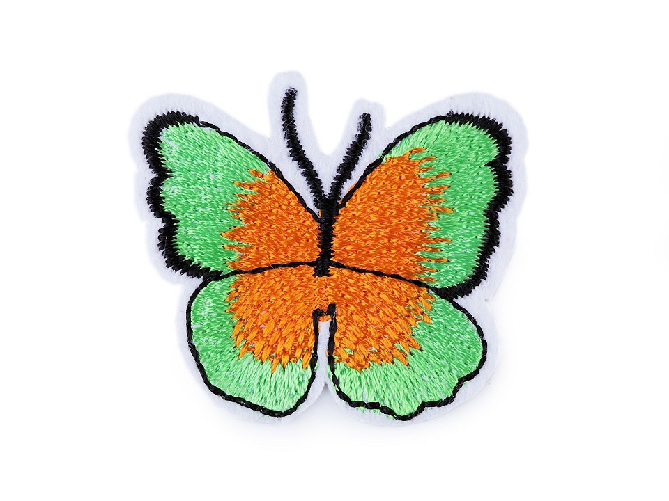 Applikation * Schmetterling * HELLGRÜN und ORANGE 3,6 x 4 cm