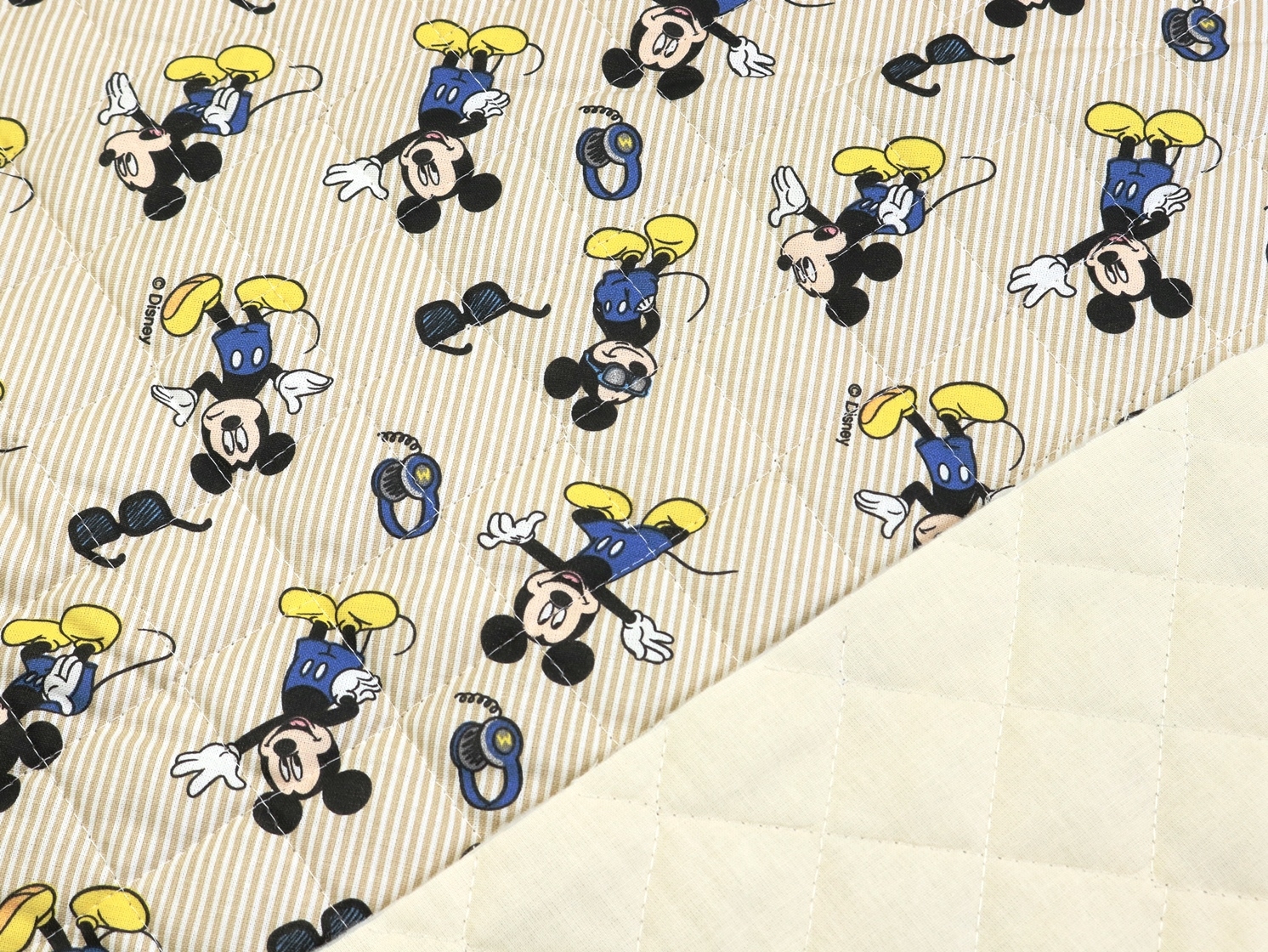 wattierte durchgesteppte Baumwolle -Disney- beidseitig verwendbar Mickey Mouse BEIGE