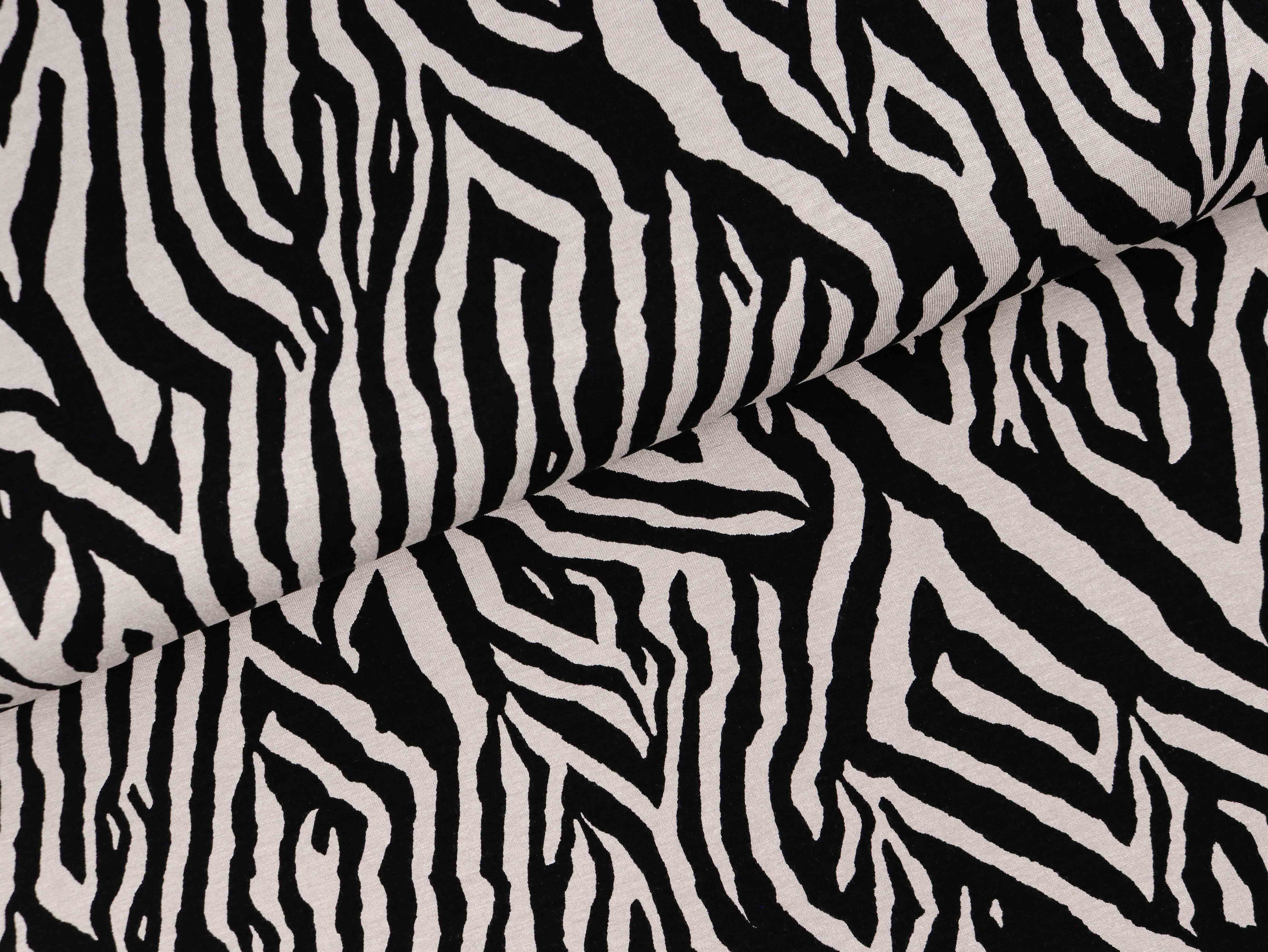 Viskosejersey * Leonie * Zebra schwarz auf BEIGE