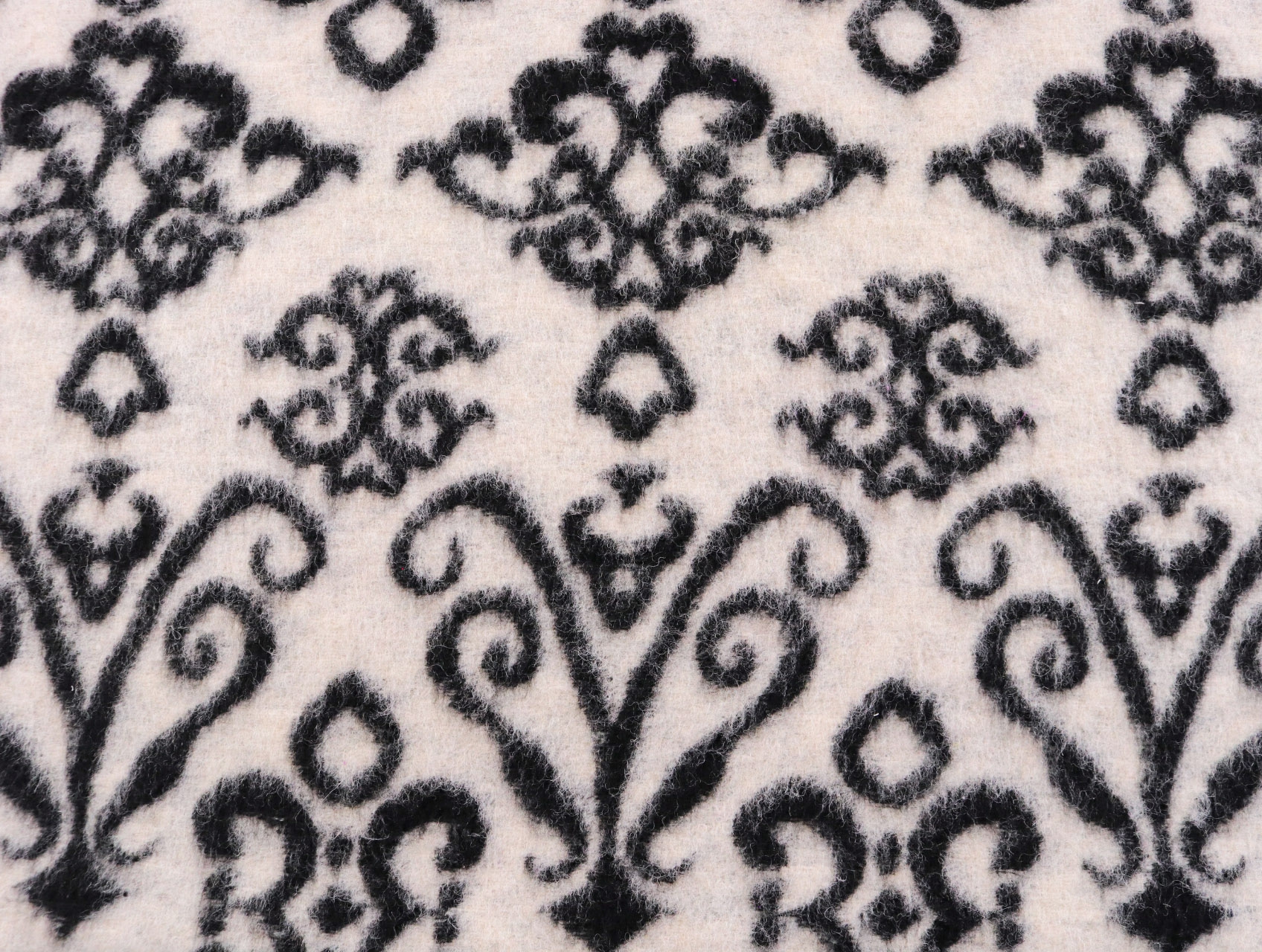 Wolle Jacken & Mantelstoff * Ornamente * großes Muster NATUR auf SCHWARZ