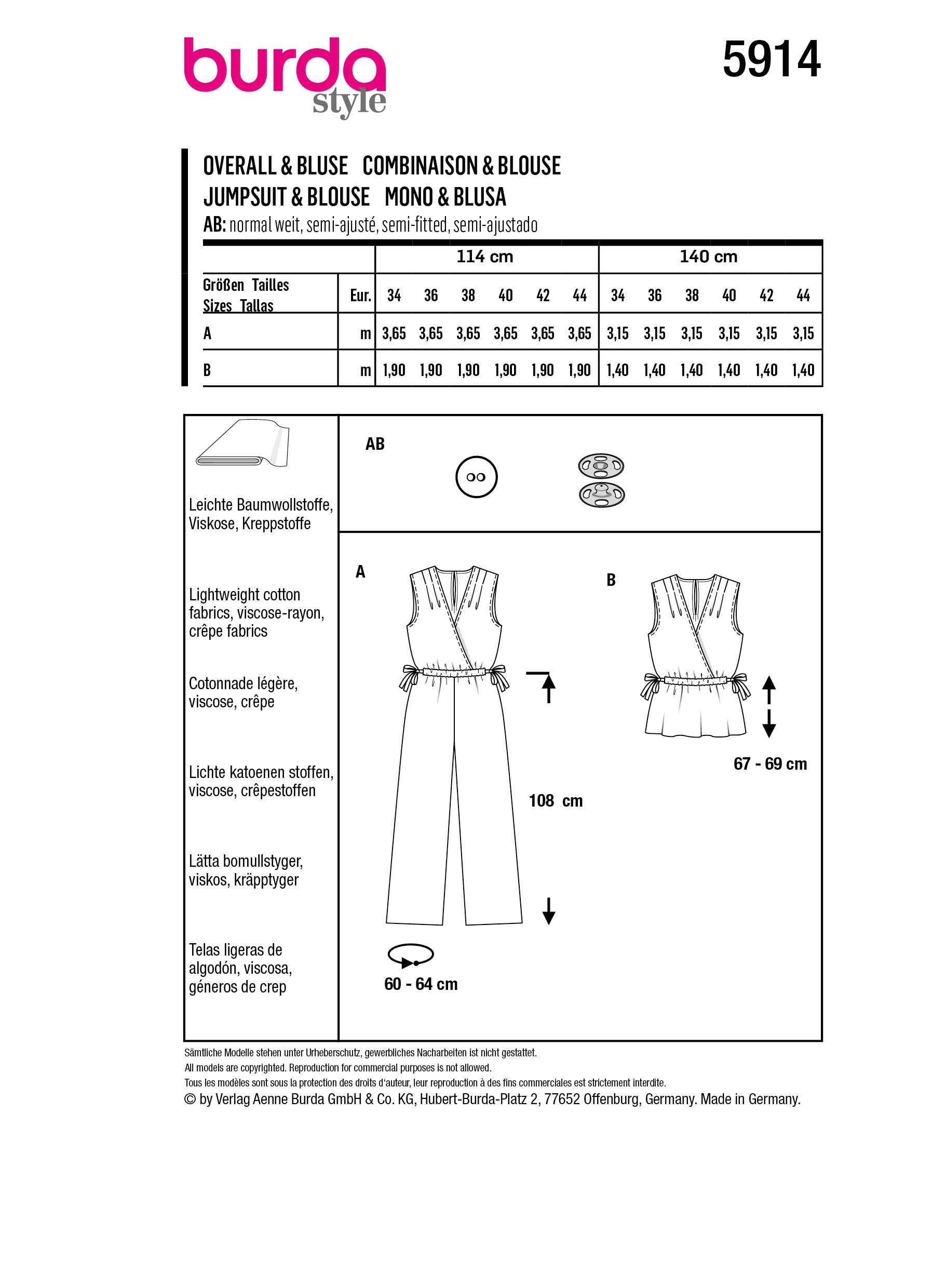 SCHNITTMUSTER BURDA Style Overall & Bluse 5914