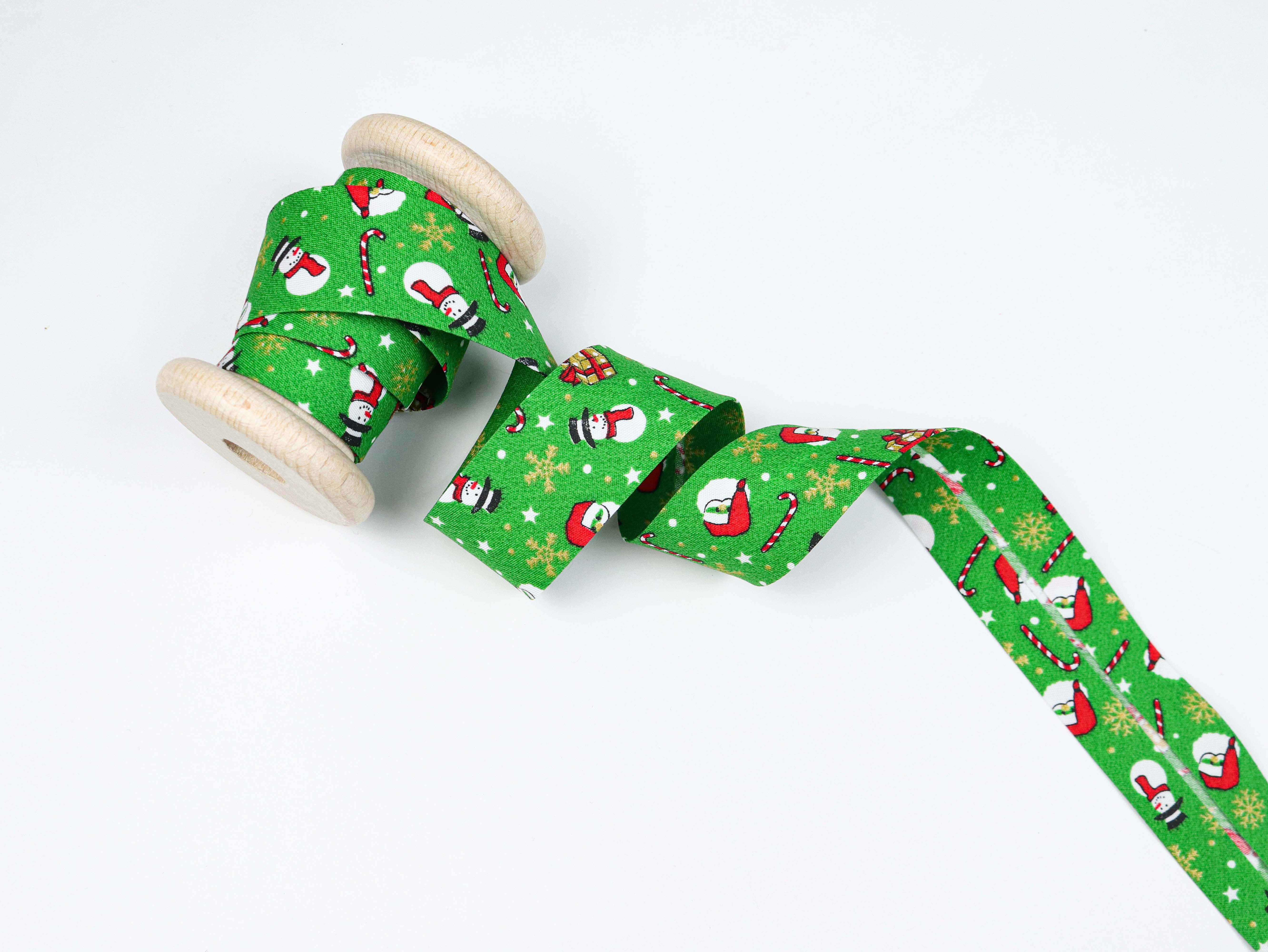 Schrägband mit Weihnachtsmännern ca. 3cm breit * Christmas * GRÜN