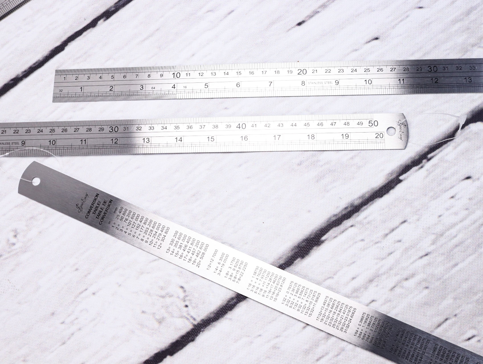 Lineal Beleglineal aus Stahl mit Inch und Umrechnungstabelle * 50cm x 2.8cm