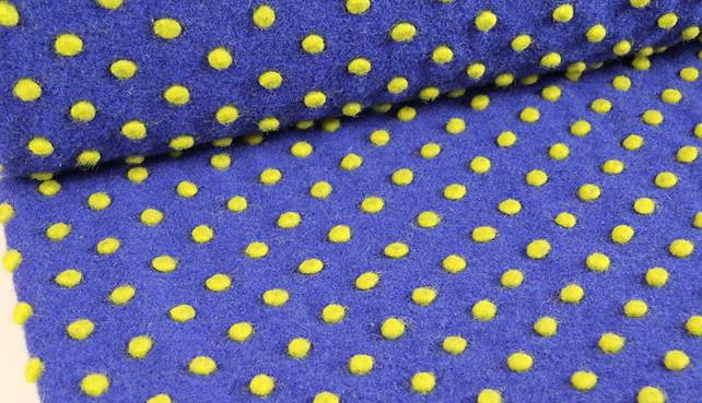 Wolle -Walkloden Punkte Gelb auf Blau