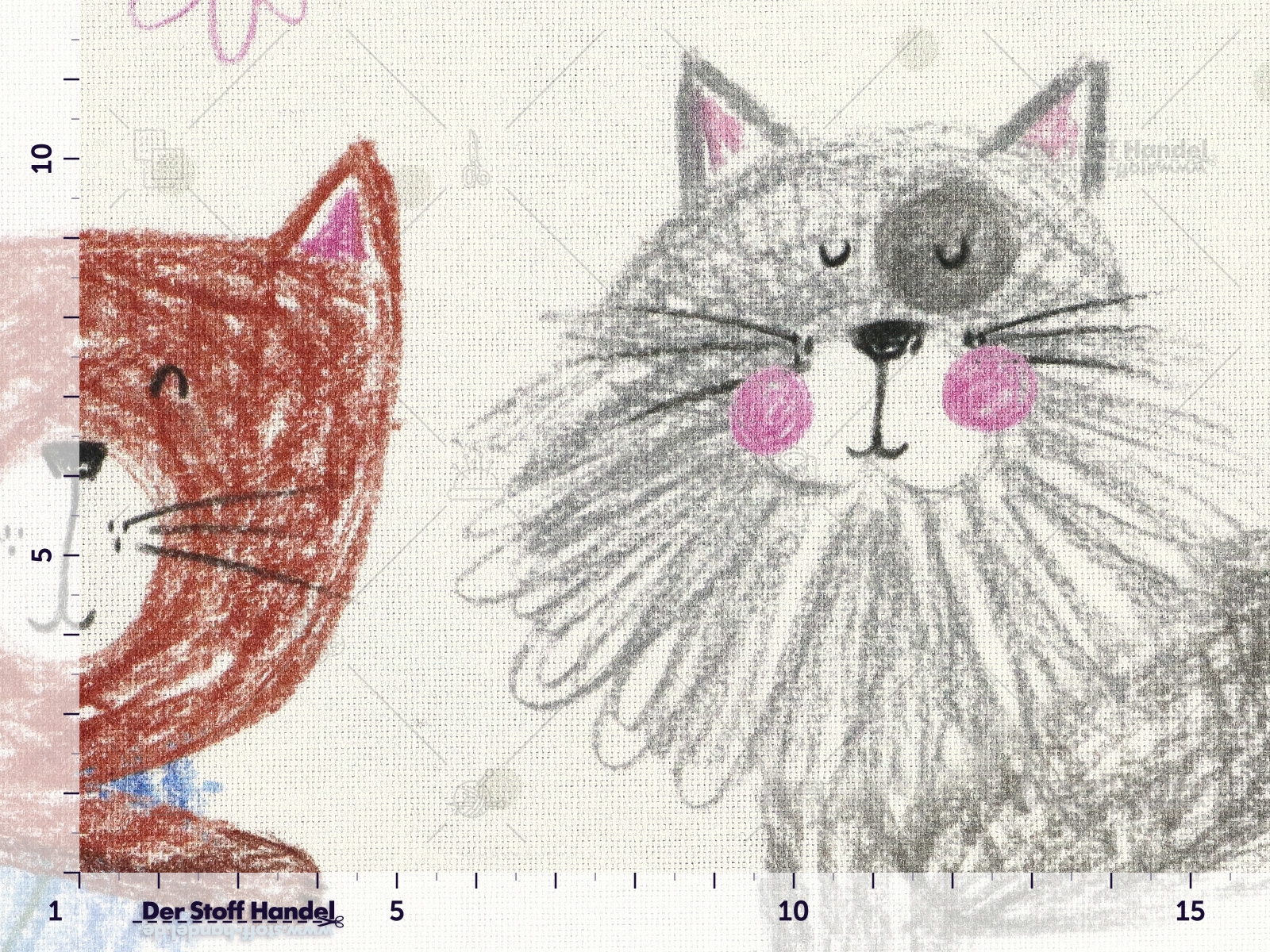 CANVAS Leinenoptik ► Party Cats ◄ gezeichnete Katzen MULTICOLOR WOLLWEISS