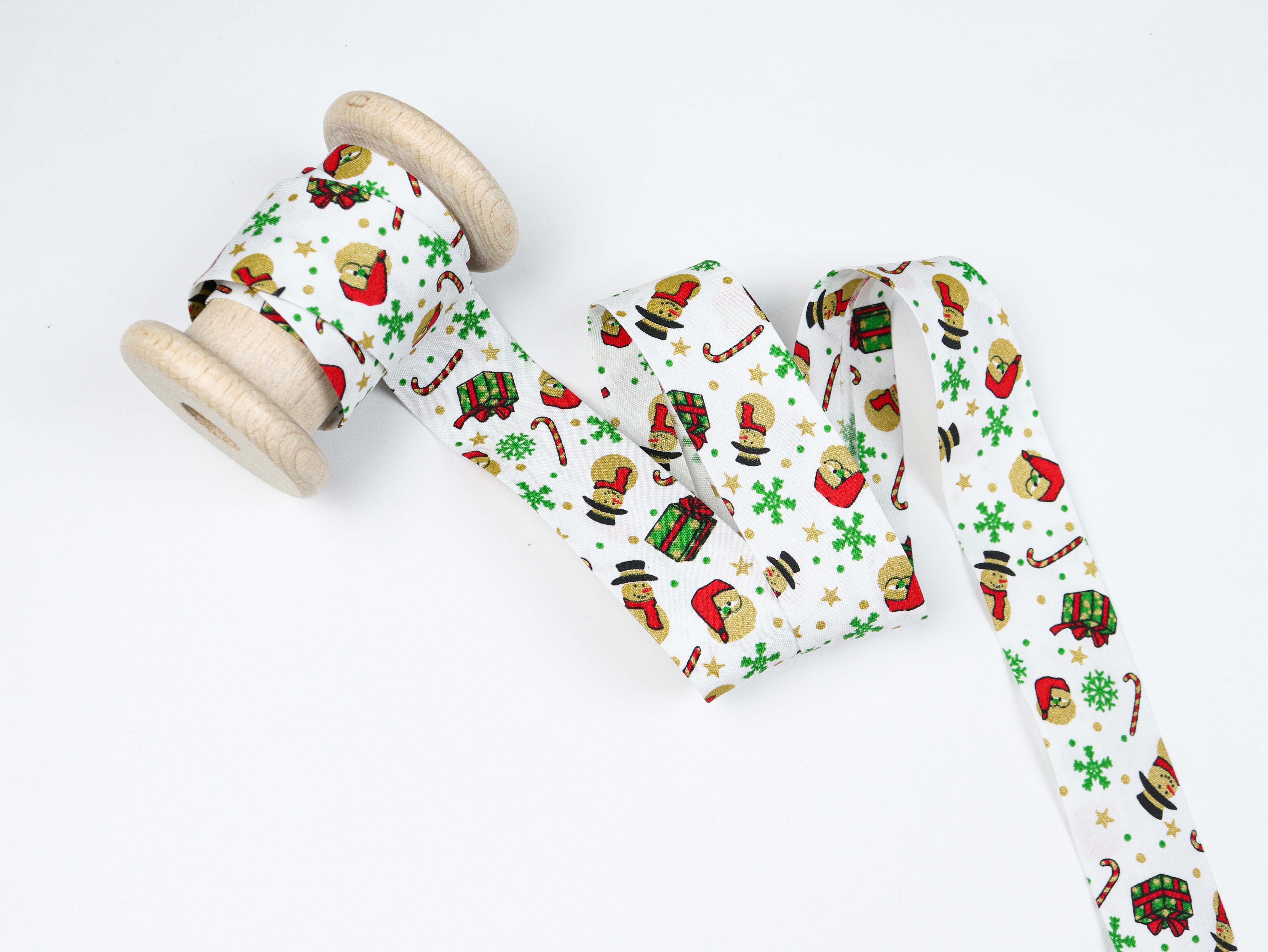 Schrägband mit Weihnachtsmännern ca. 3cm breit * Christmas * WEIß