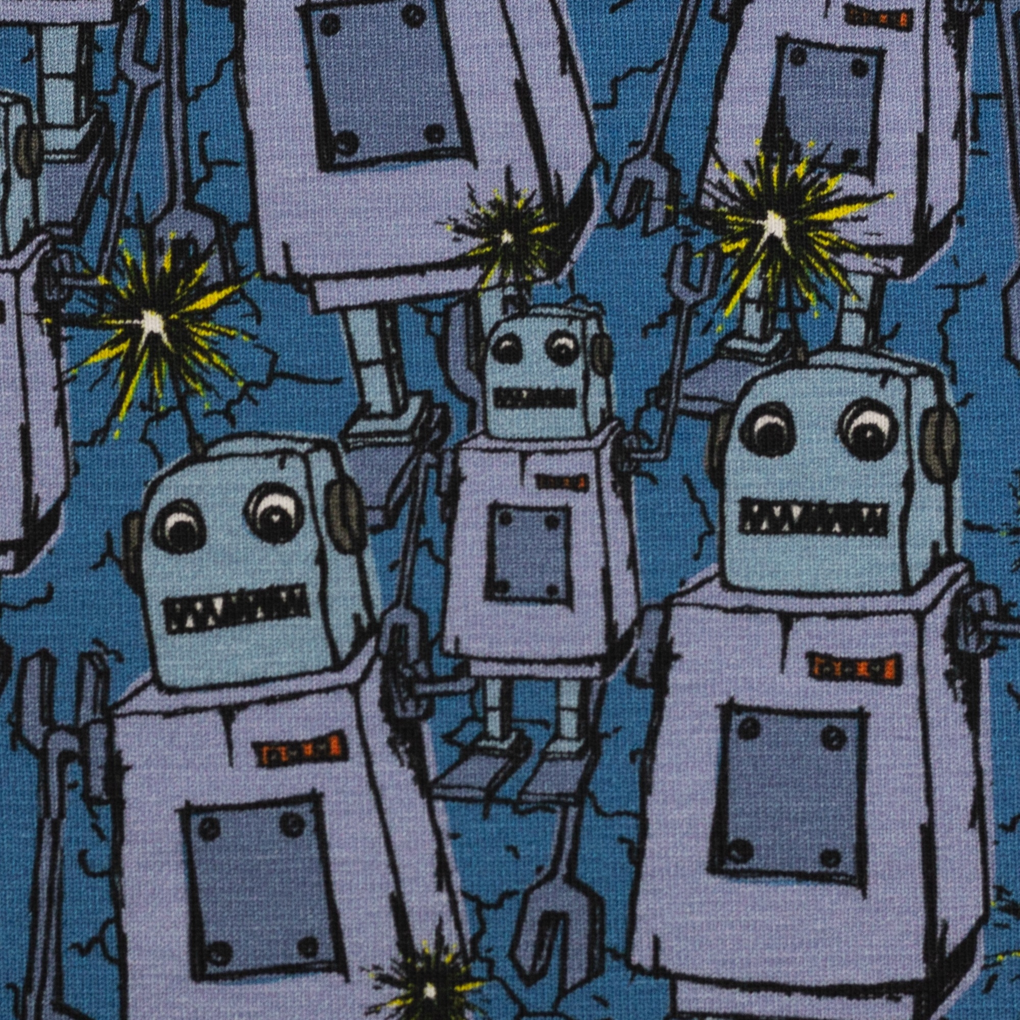 Baumwolljersey Steinbeck * Happy Metal * Roboter auf BLAU