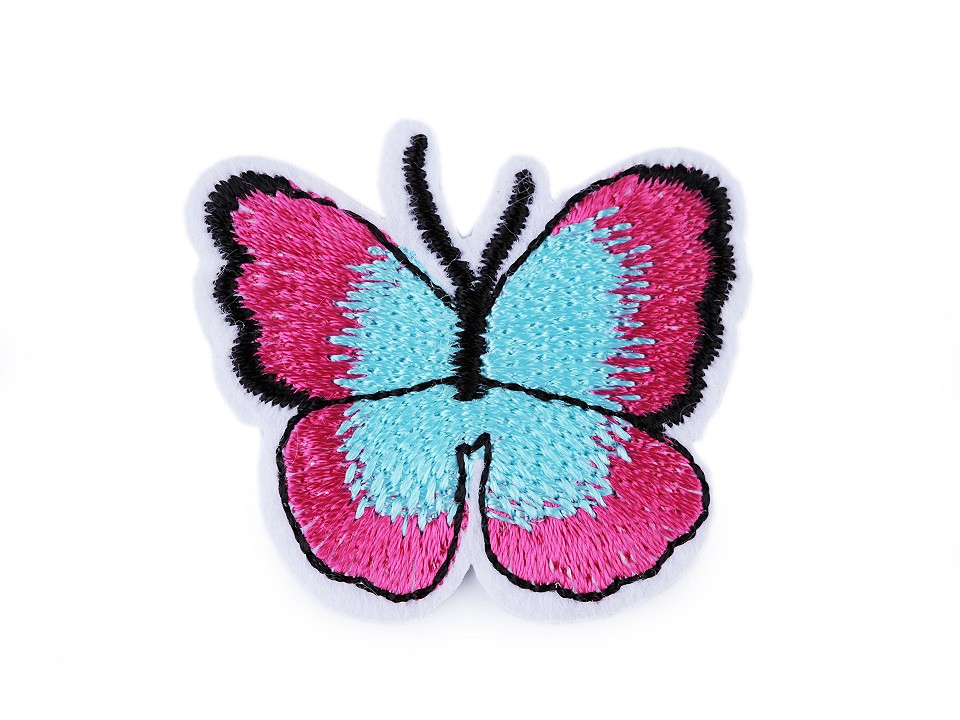 Applikation * Schmetterling * PINK und TÜRKIS  3,6 x 4 cm