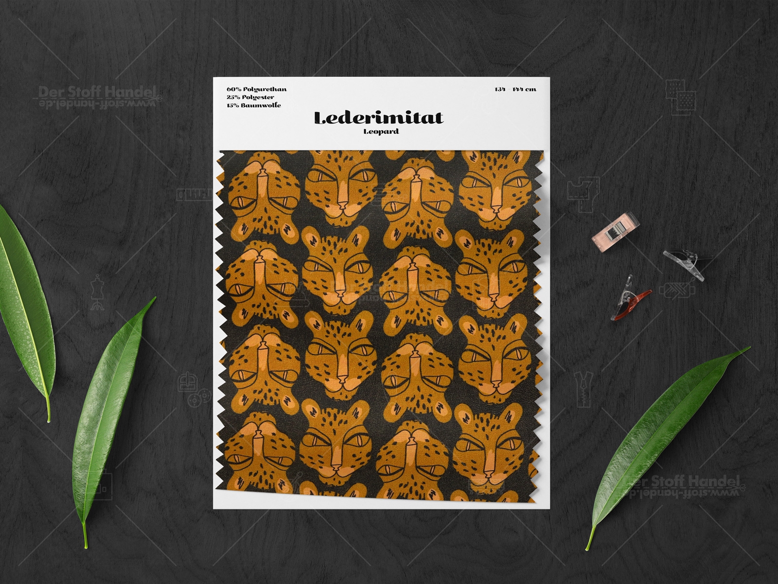 LEDERIMITAT ✂ Leo  ✂ Leopardenköpfe OCKER DUNKELBRAUN