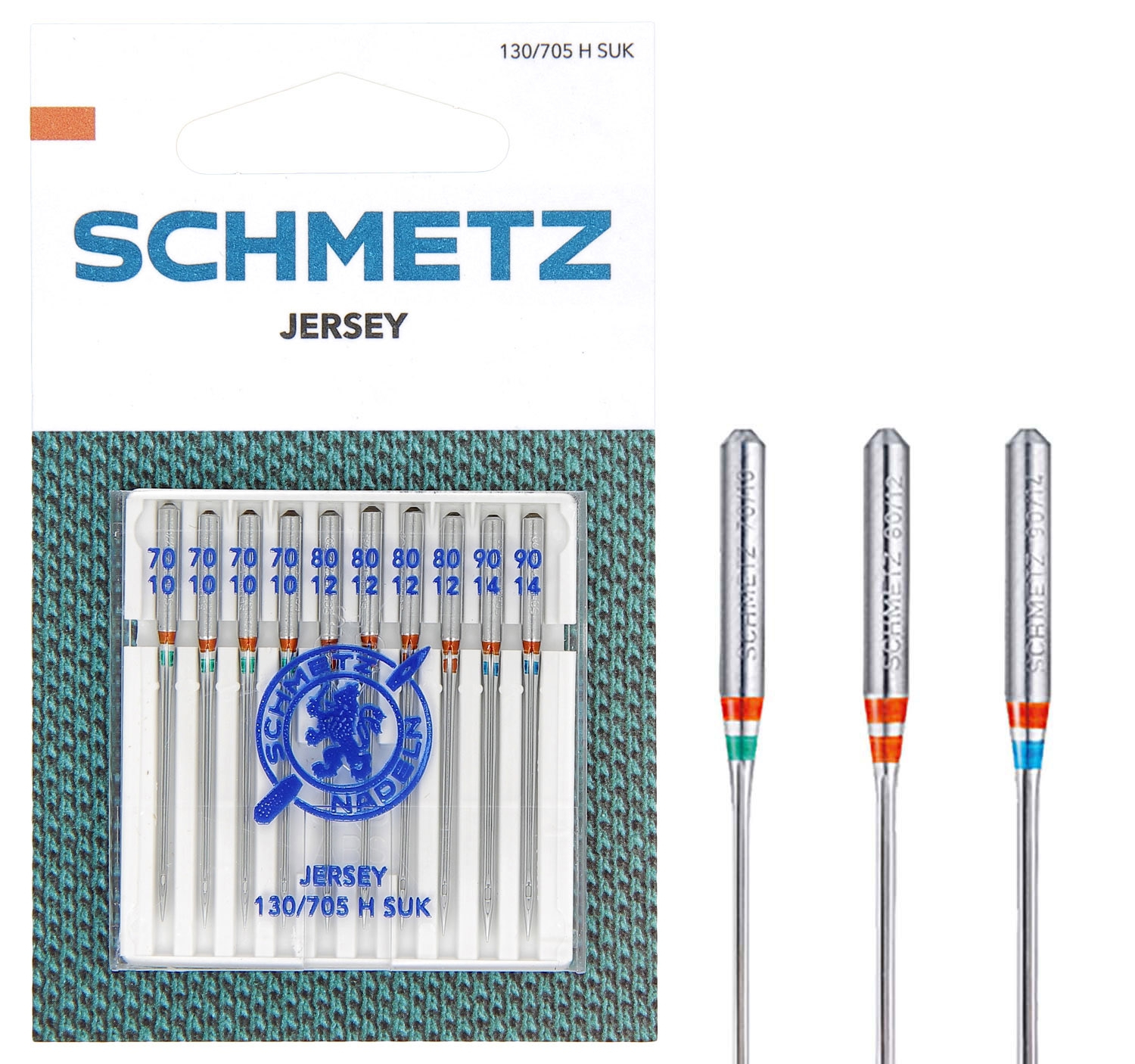 SCHMETZ Nähmaschinennadeln 10 Jersey-Nadeln 130/705 H SUK  4x 70/10, 4x 80/12 und 2x 90/14