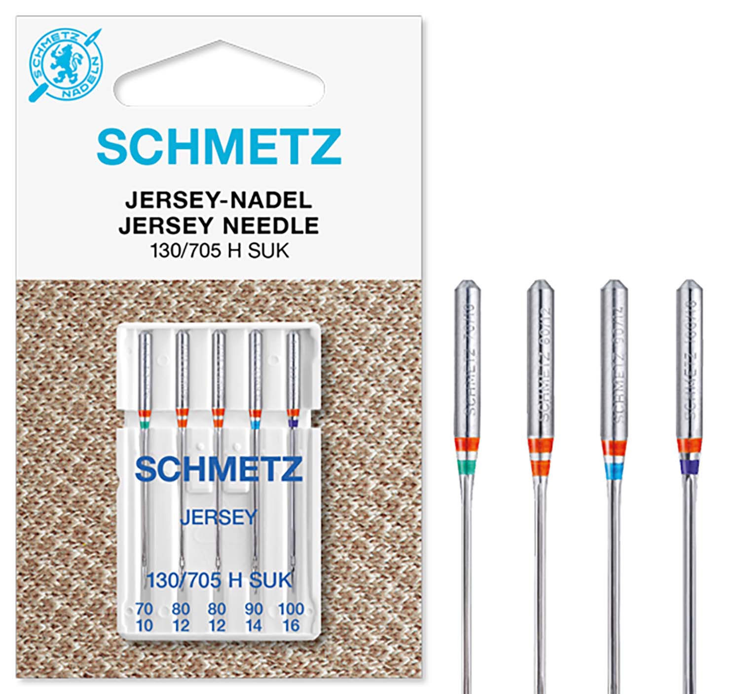 SCHMETZ Nähmaschinennadeln sortiert 5 Jersey-Nadeln 130/705 H SUK 1x 70/10, 2x 80/12, 1x 90/14 und 1x 100/16