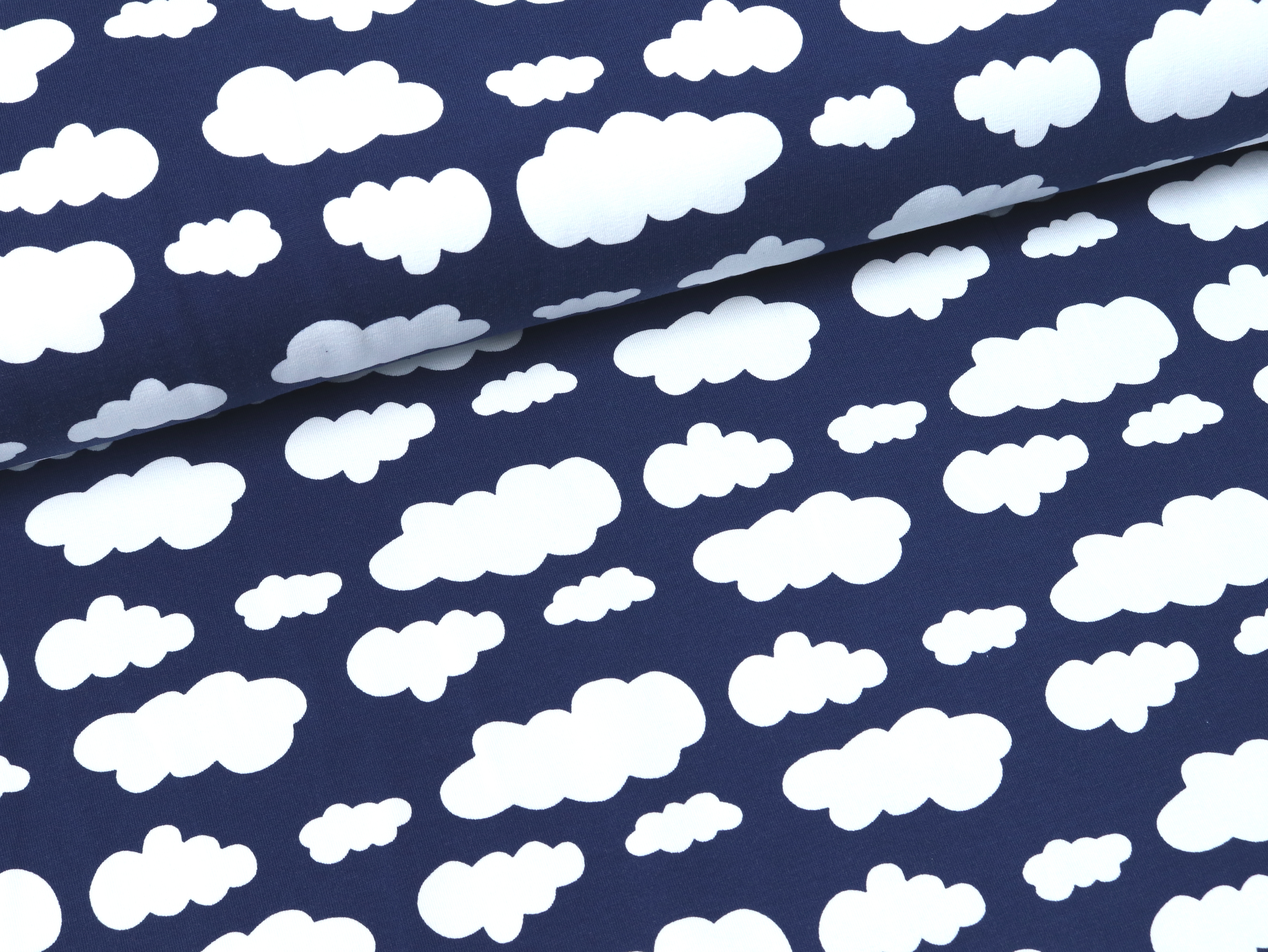 JERSEY DRUCK - weiße Wolken auf MARINE