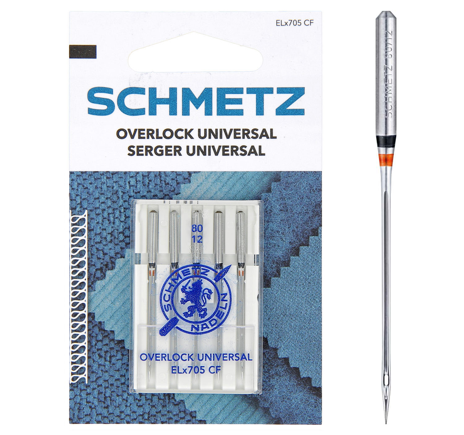 SCHMETZ Nähmaschinennadelset 5 Overlock-Nadeln Universal ELx705 CF 80/12