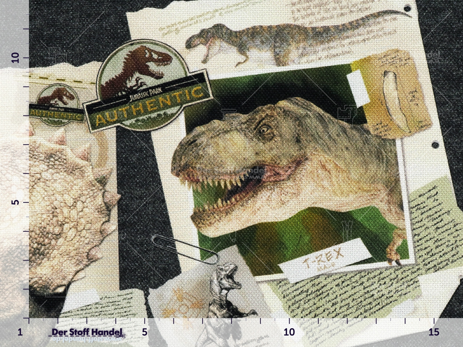 CANVAS leicht - Taschen & Dekostoff Jurassic Park DINO auf SCHWARZ meliert