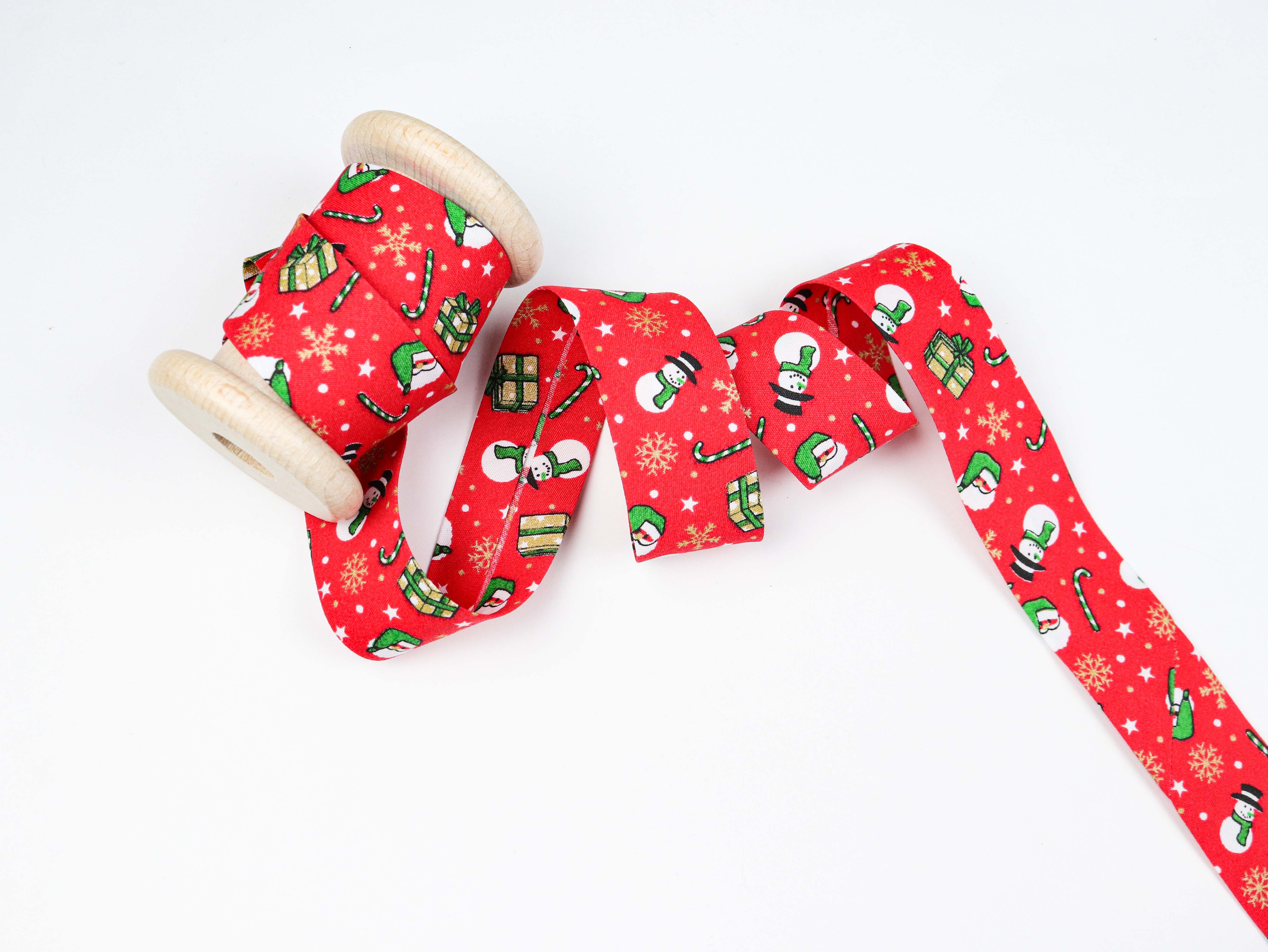 Schrägband mit Weihnachtsmännern ca. 3cm breit * Christmas * ROT