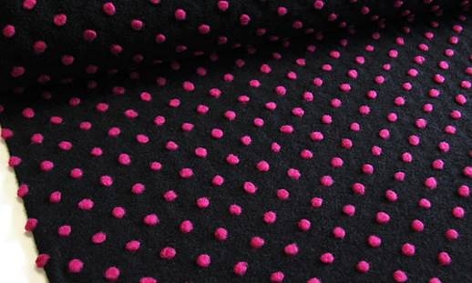 Wolle - Walkloden Punkte Pink auf Schwarz