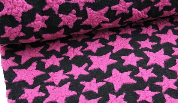 Wolle - Walkloden Sterne Pink auf Schwarz
