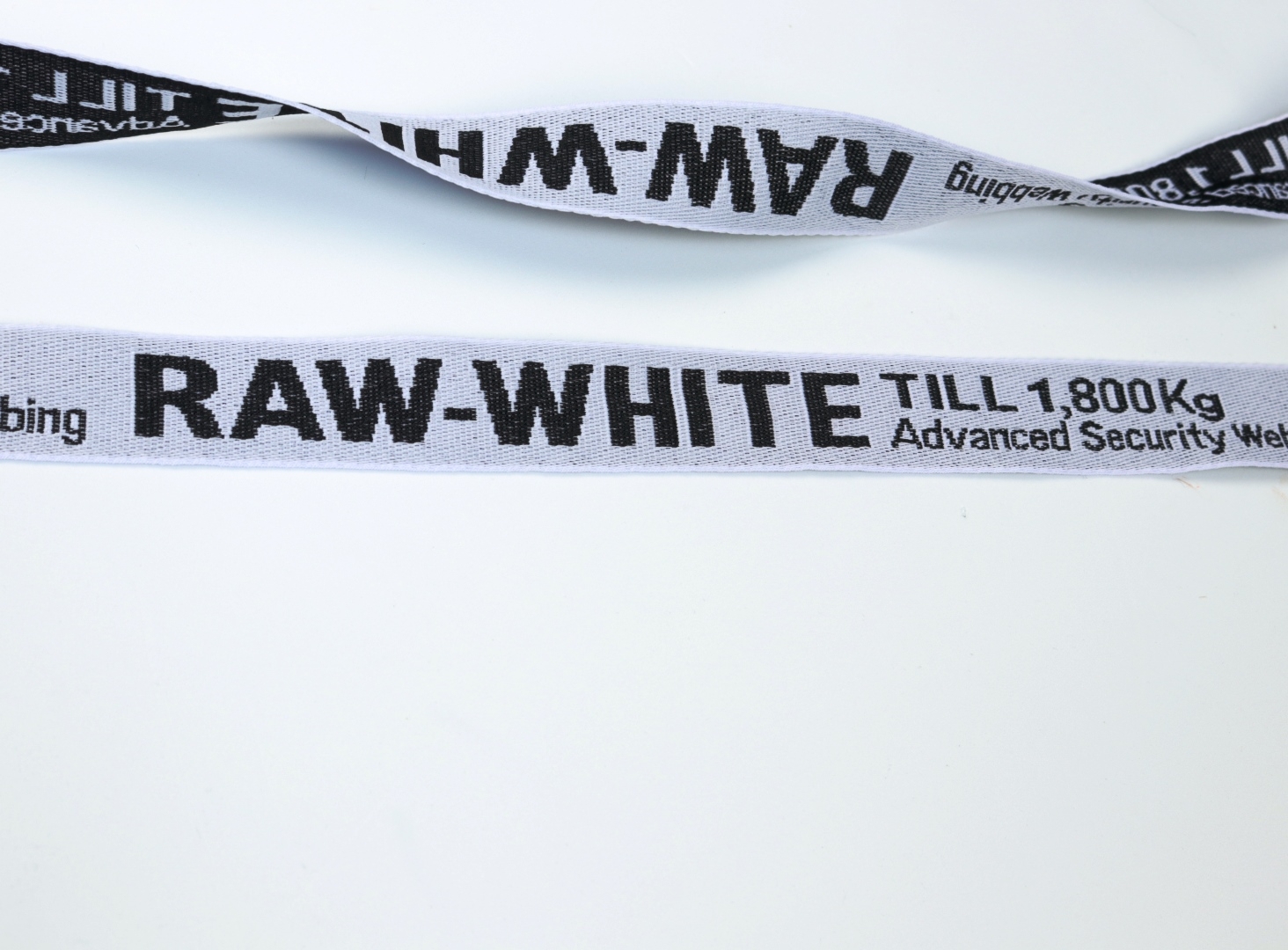 Gurtband weich Zierband Flachkordel Jacquard RAW- WHITE 25mm SCHWARZE Schrift/WEIß